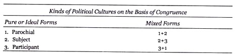 Kinds of Political Cultures on the Basis of Congruence